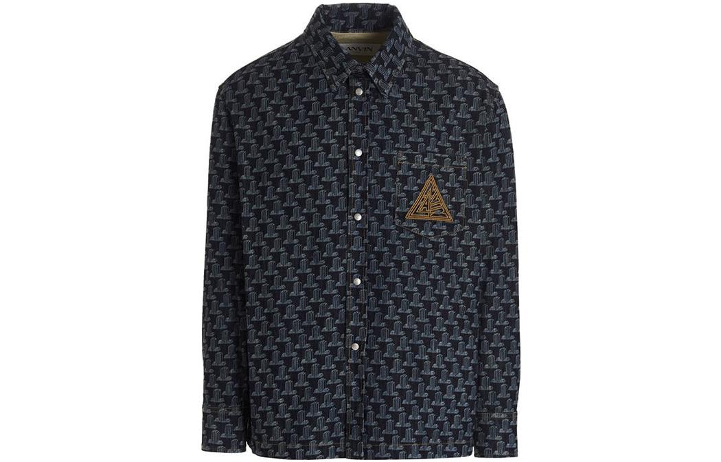 Lanvin SS22  Navy Blue Printed Long-Sleeve UV Protection Shirt. RM-SI0147-D040-P22