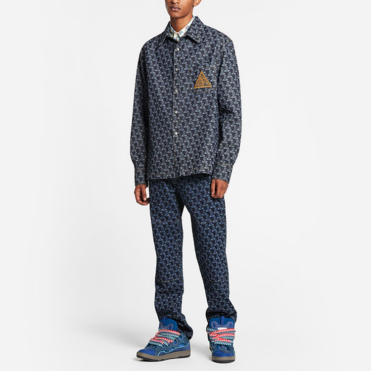 Shop Lanvin SS22 Kemeja Lengan Panjang Biru Navy dengan Perlindungan UV. RM-SI0147-D040-P22