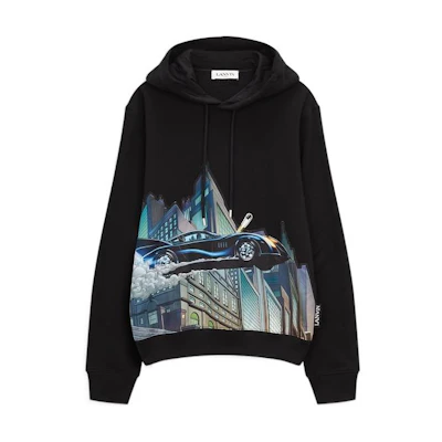 Lanvin SS22 Batman Batmobile Graphic Hoodie Black RM-HO0010-J233-E22