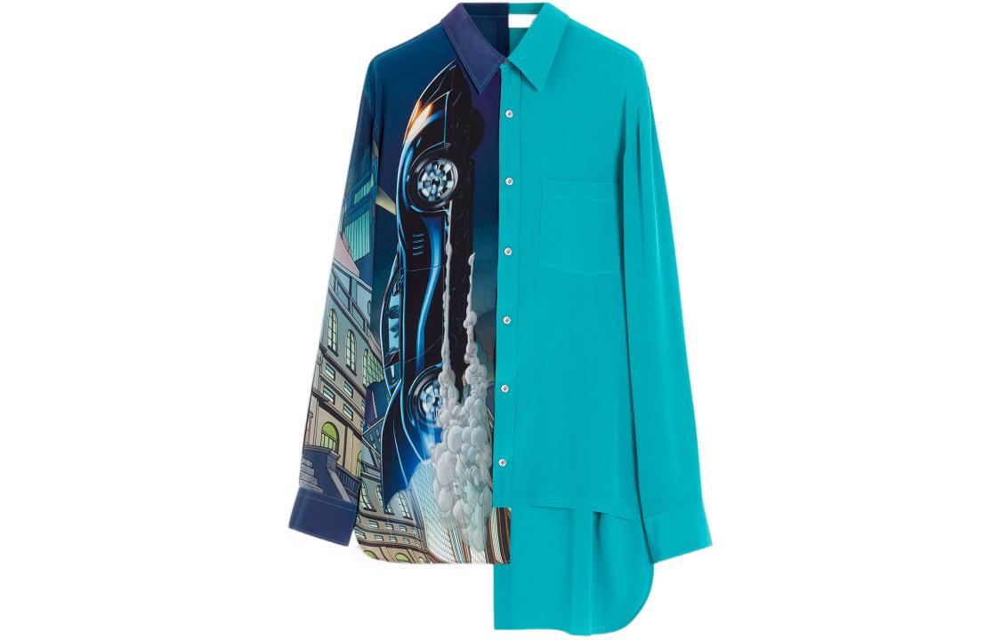 Lanvin SS22 Batman Print Asymmetric Long-Sleeve Blue UV Protection Shirt Men RM-SI0211-5320-E2220S1