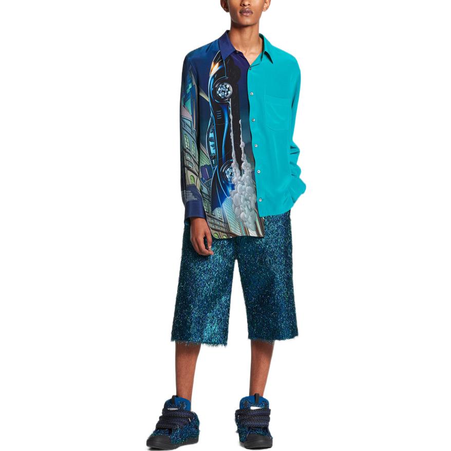 Lookbook Camisa Asimétrica Azul de Manga Larga Lanvin SS22 Batman Protección UV Hombre RM-SI0211-5320-E2220S1