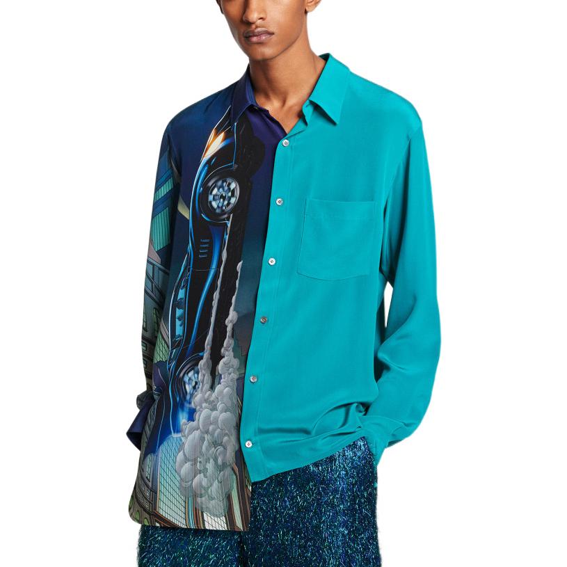 Purchase Camisa Asimétrica Azul de Manga Larga Lanvin SS22 Batman Protección UV Hombre RM-SI0211-5320-E2220S1