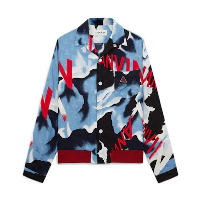 Lanvin SS22 Blue Colorblock Logo Print Long Sleeve Sun Protection Shirt Men RM-SI0040-5235-P22