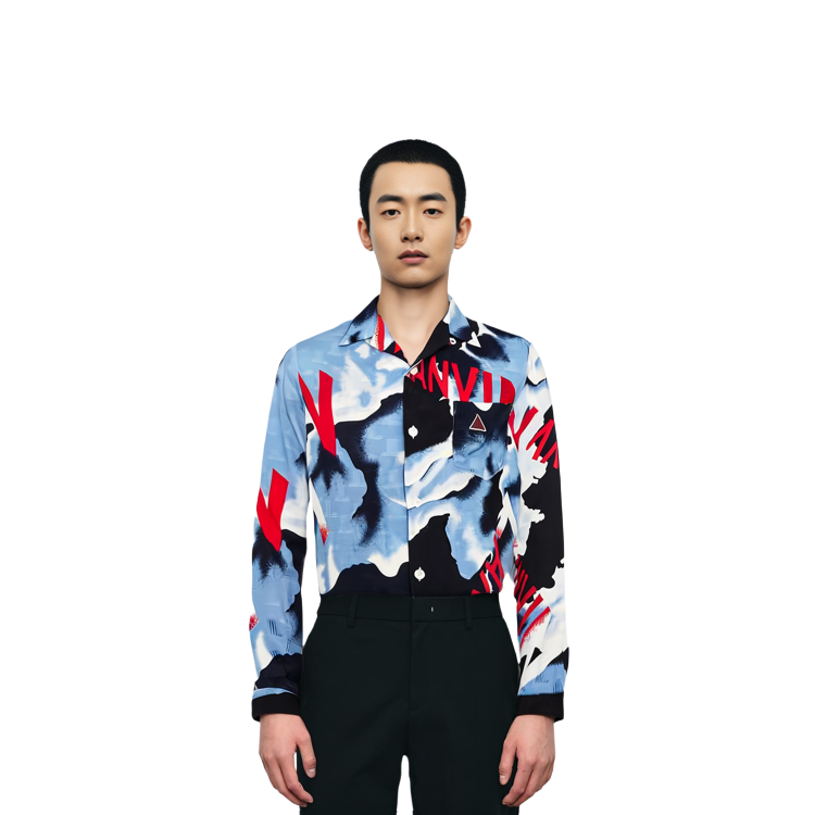 Shop Camiseta Manga Larga Hombre Lanvin SS22 Azul Colorblock Logo Protección Solar RM-SI0040-5235-P22