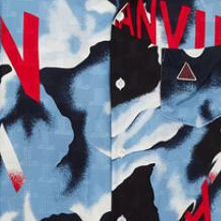 Details for Camiseta Manga Larga Hombre Lanvin SS22 Azul Colorblock Logo Protección Solar RM-SI0040-5235-P22