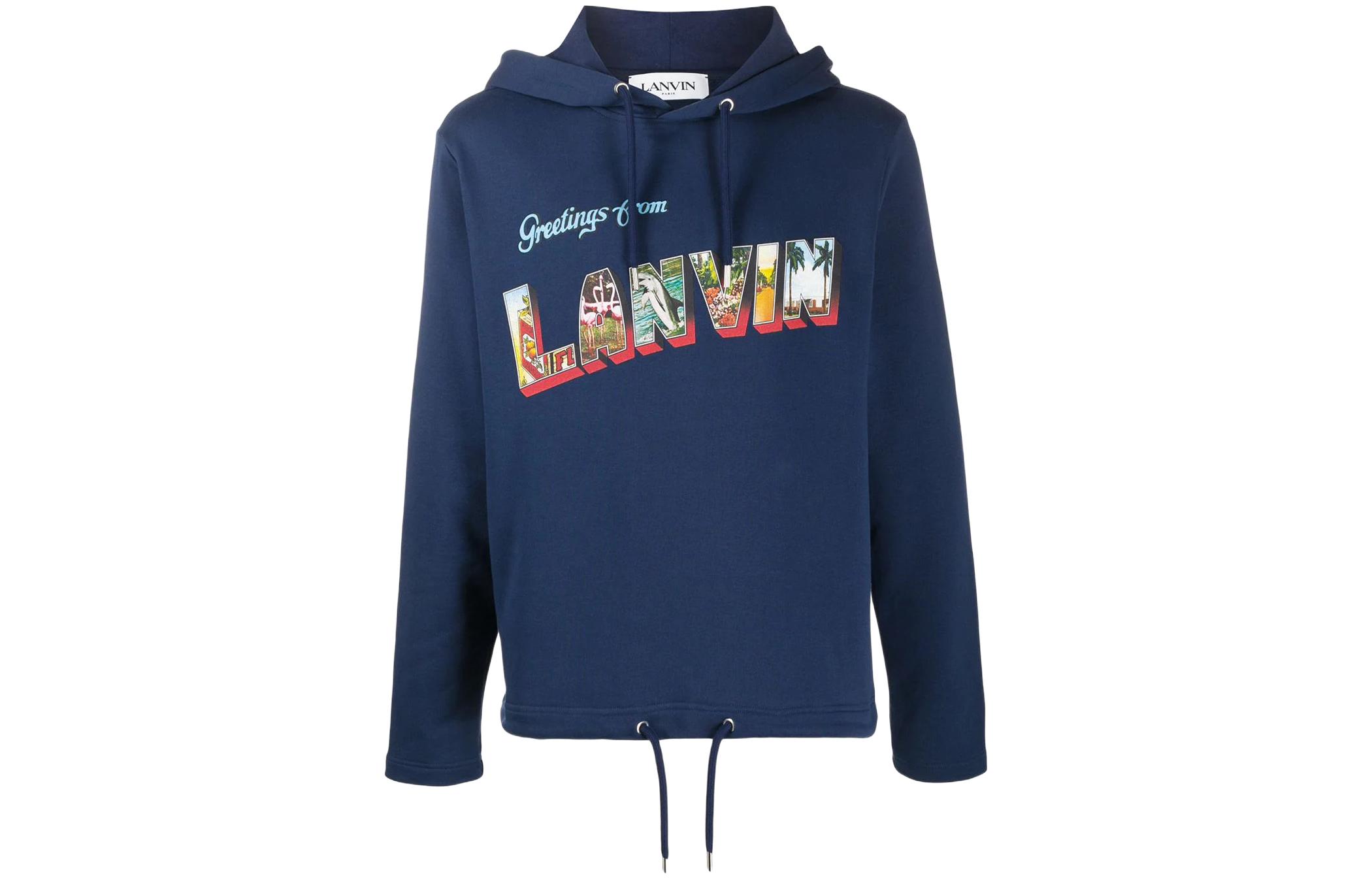 Lanvin SS22 Blue Logo Print Drawstring Hoodie RM-JE0021-JR12-P2029