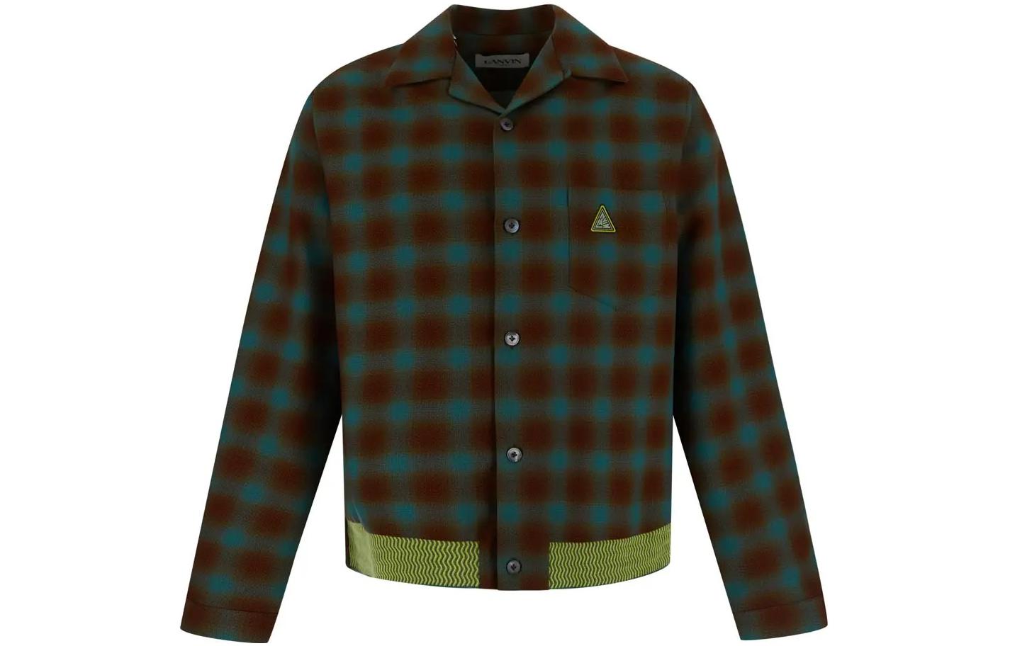 Lanvin SS22 Brown Plaid Collar Long-Sleeve Shirt Jacket for Men RM-SI00405-1624-490