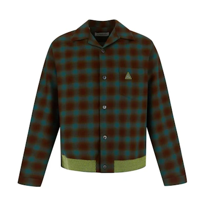 Lanvin SS22 Brown Plaid Collar Long-Sleeve Shirt Jacket for Men RM-SI00405-1624-490