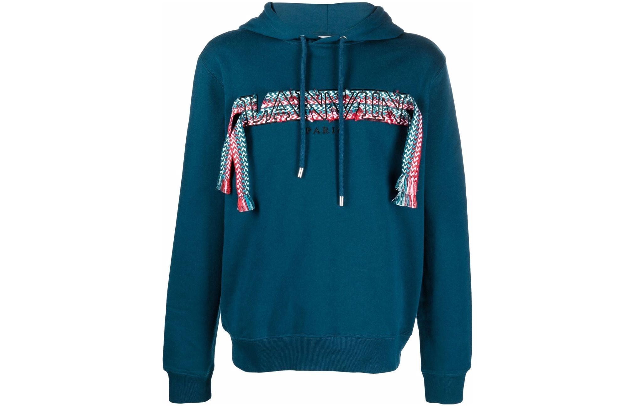 Lanvin SS22 Distressed Edge Logo Hoodie Long Sleeve Green () RM-HO0001-J199-P22