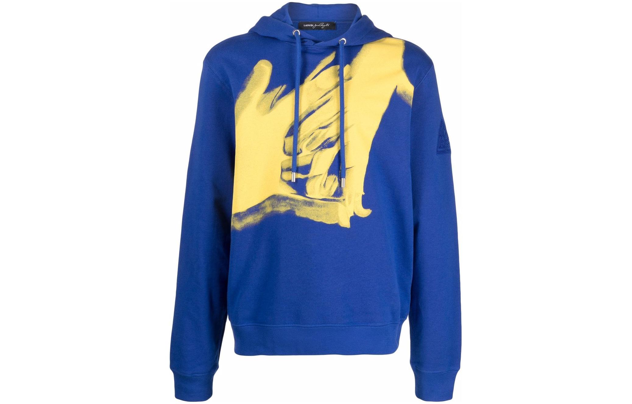 Lanvin SS22 Hand-Printed Drawstring Hoodie Blue - Long Sleeve Pullover RM-HO0001-J134-H21
