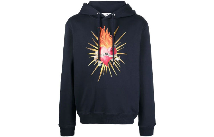 Lanvin SS22 Heart Print Drawstring Hoodie Men’s Navy Blue RM-HO0001-J206-P22291