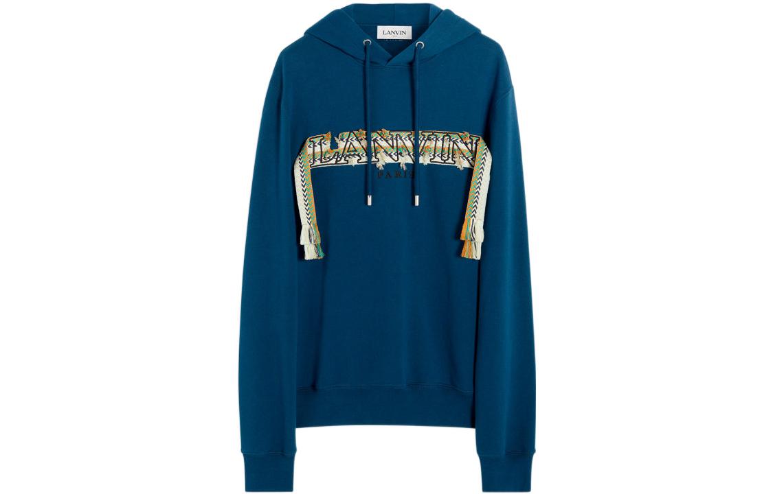 Lanvin SS22 Logo Embroidered Drawstring Hoodie Blue RM-HO0001-J199-P22281