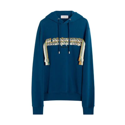 Lanvin SS22 Logo Embroidered Drawstring Hoodie Blue RM-HO0001-J199-P22281