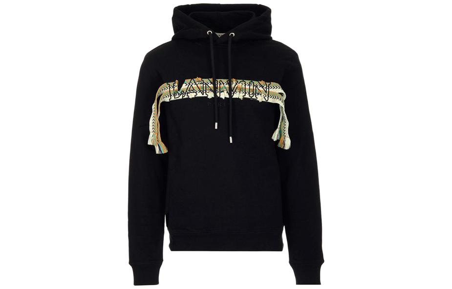 Lanvin SS22 Logo Embroidered Hoodie Mens Black Casual Sweatshirt. RM-HO0001-J199-P2210