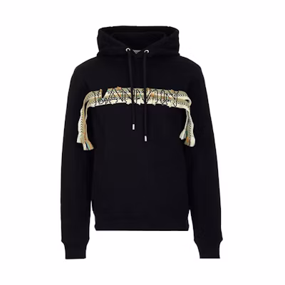 Lanvin SS22 Logo Embroidered Hoodie Mens Black Casual Sweatshirt. RM-HO0001-J199-P2210