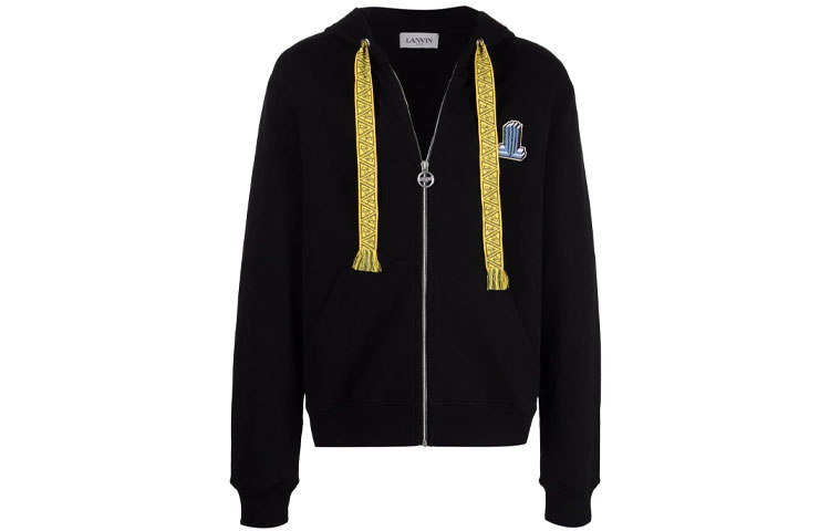 Lanvin SS22 Logo Patch Drawstring Hoodie Black RMHO-0106J-200P2-210