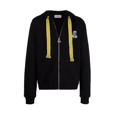 Lanvin SS22 Logo Patch Drawstring Hoodie Black RMHO-0106J-200P2-210