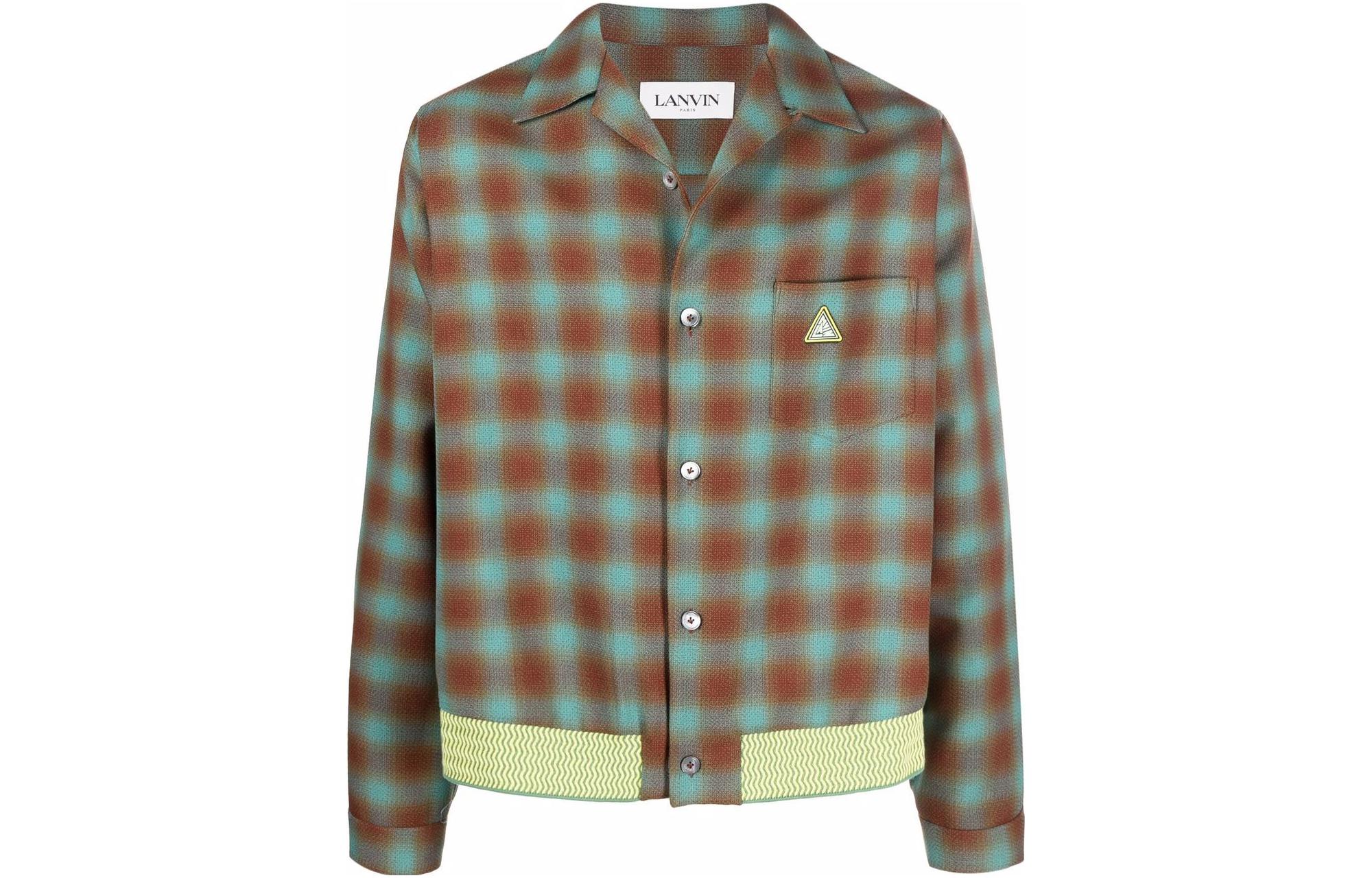 Lanvin SS22 Plaid Logo Patch Button-Up Long Sleeve Jacket Green Men’s RMSI00405162P22-GREEN