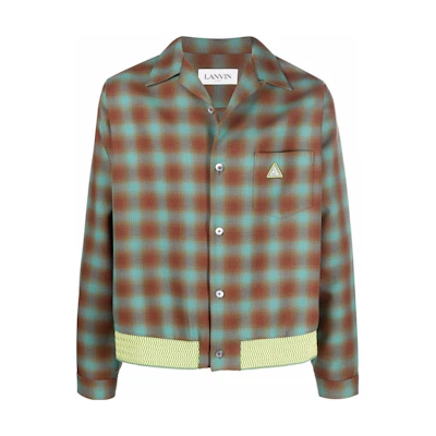 Lanvin SS22 Plaid Logo Patch Button-Up Long Sleeve Jacket Green Men’s RMSI00405162P22-GREEN
