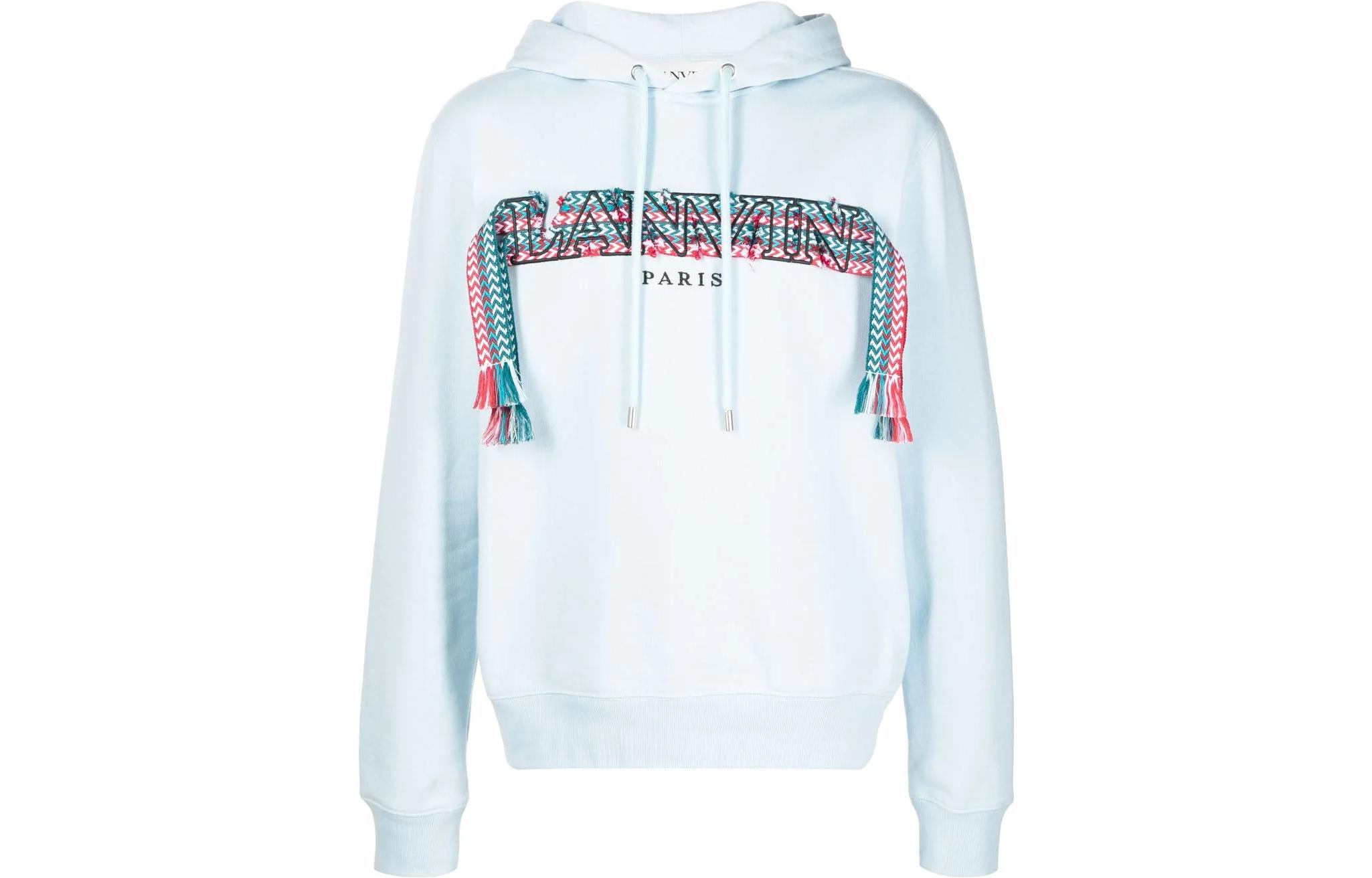 Lanvin SS22 Solid Logo Ribbon Hoodie Blue Long Sleeve RM-HO0001-J199-221