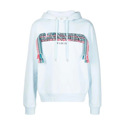 Lanvin SS22 Solid Logo Ribbon Hoodie Blue Long Sleeve RM-HO0001-J199-221