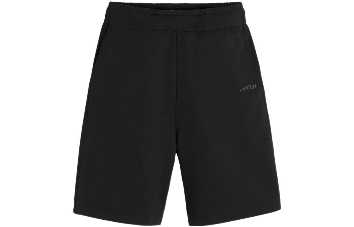 Order Lanvin SS23 Celana Pendek Hitam Kasual dengan Bordir Logo Warna Solid. RM-TR0018-5583-P2310