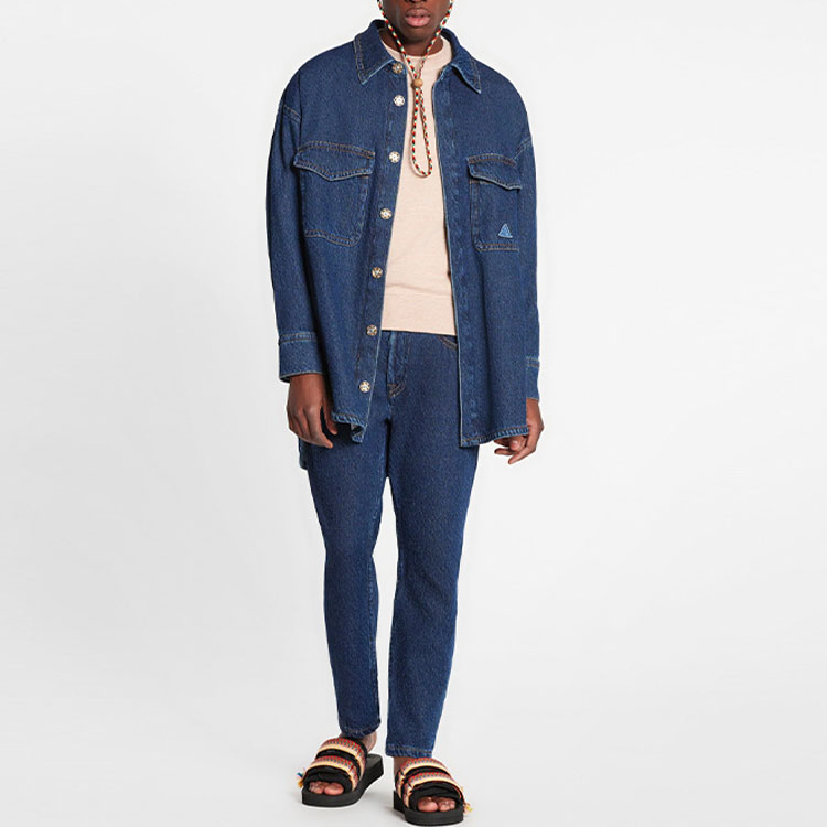 Lookbook 랑방 SS23 블루 로고 솔리드 긴팔 데님 재킷 RM-OU0516-D047-A2222