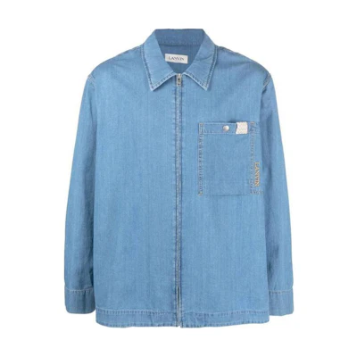 Lanvin SS23 Denim Long-Sleeve Shirt with Collar Buttons - Blue RM-SI0004-D057-P2339-836