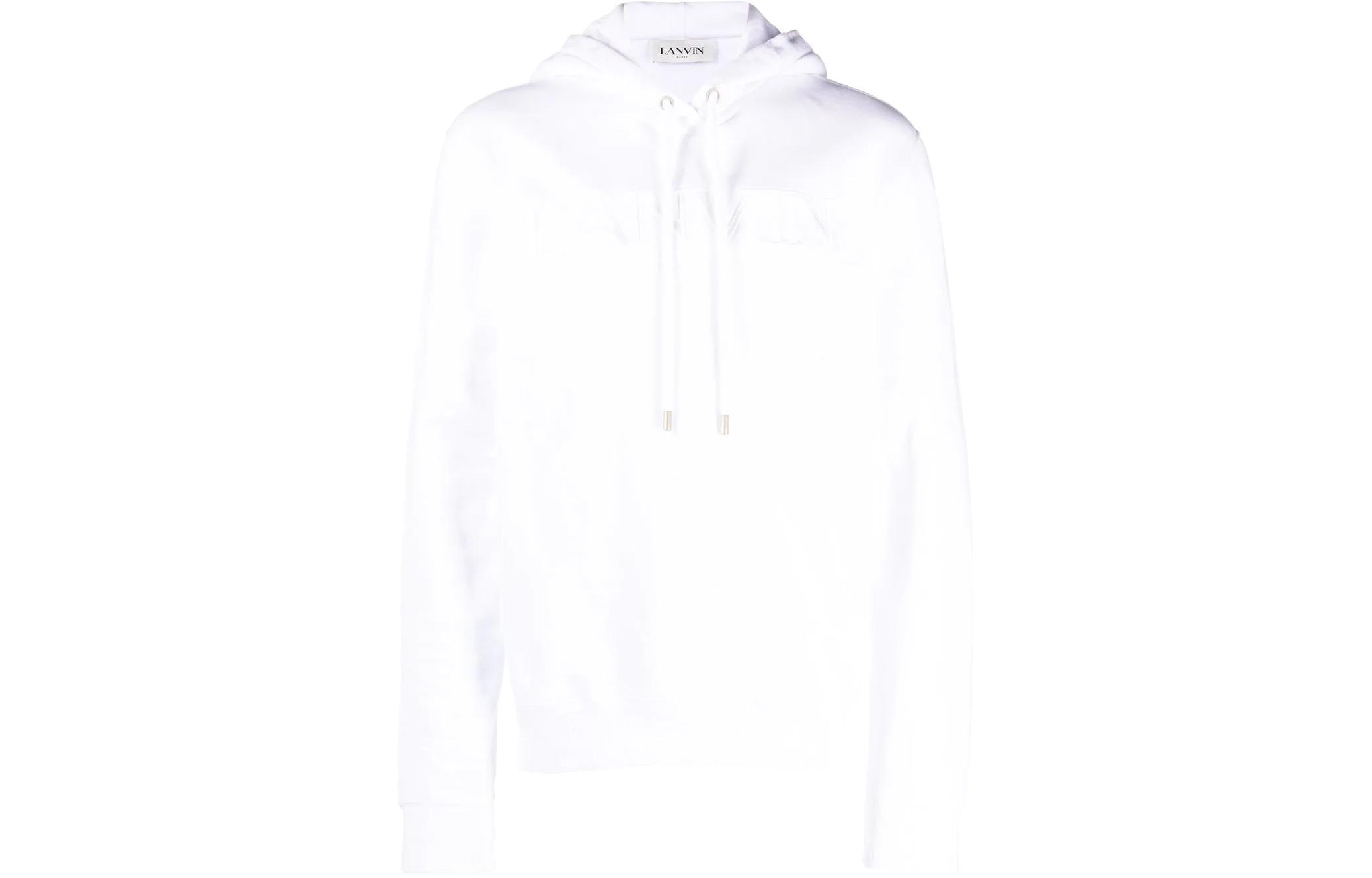Lanvin SS23  White Logo Embroidered Pullover Hoodie. RM-HO0001-J210-P2301