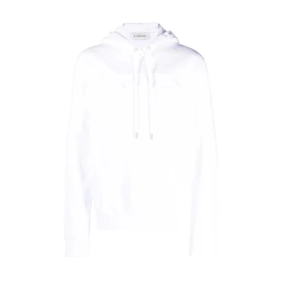 Lanvin SS23 White Logo Embroidered Pullover Hoodie. RM-HO0001-J210-P2301