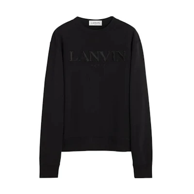 Lanvin SS23 Black Crewneck Sweatshirt with Letter Logo Embroidery for Men RM-SS0001-J210-P23102
