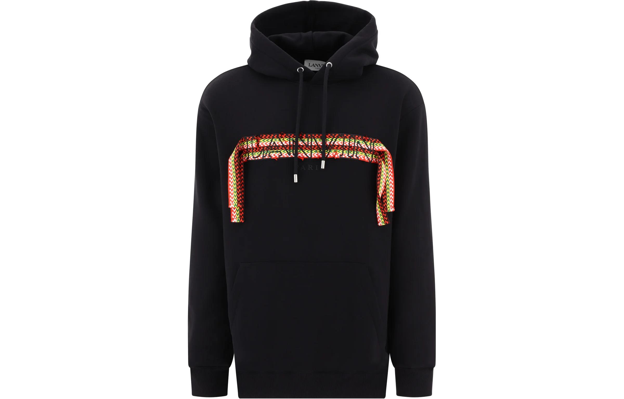 Lanvin SS23 Black Drawstring Hoodie with Letter Embroidery HO0009J199A23