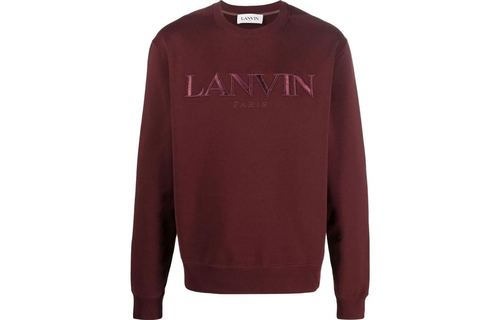 Lanvin SS23 Embroidered Letter Logo Crewneck Sweatshirt Dark Red Mens RM-SS0001-J210-P2339