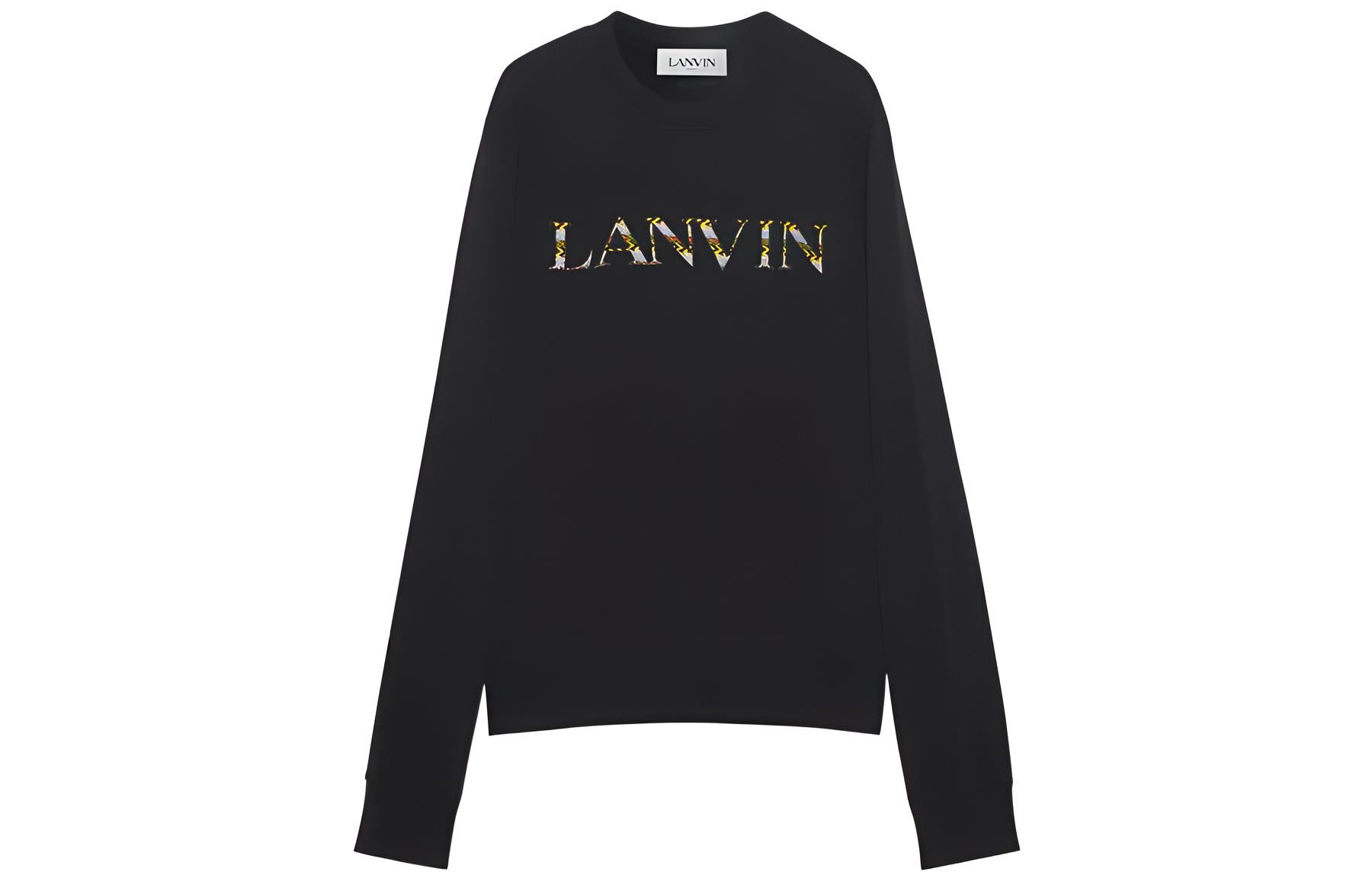 Lanvin SS23 Embroidered Letter Print Crewneck Long Sleeve Sweatshirt Black/Yellow RM-SS0001-J209-H22102