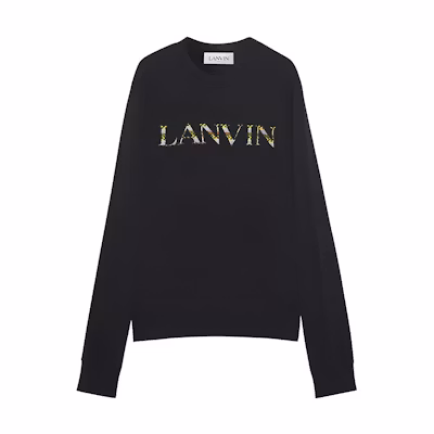 Lanvin SS23 Embroidered Letter Print Crewneck Long Sleeve Sweatshirt Black/Yellow RM-SS0001-J209-H22102