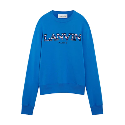 Lanvin SS23 Embroidered Letter Print Crewneck Long-Sleeve Sweatshirt Blue Mens RM-SS0001-J209-A222