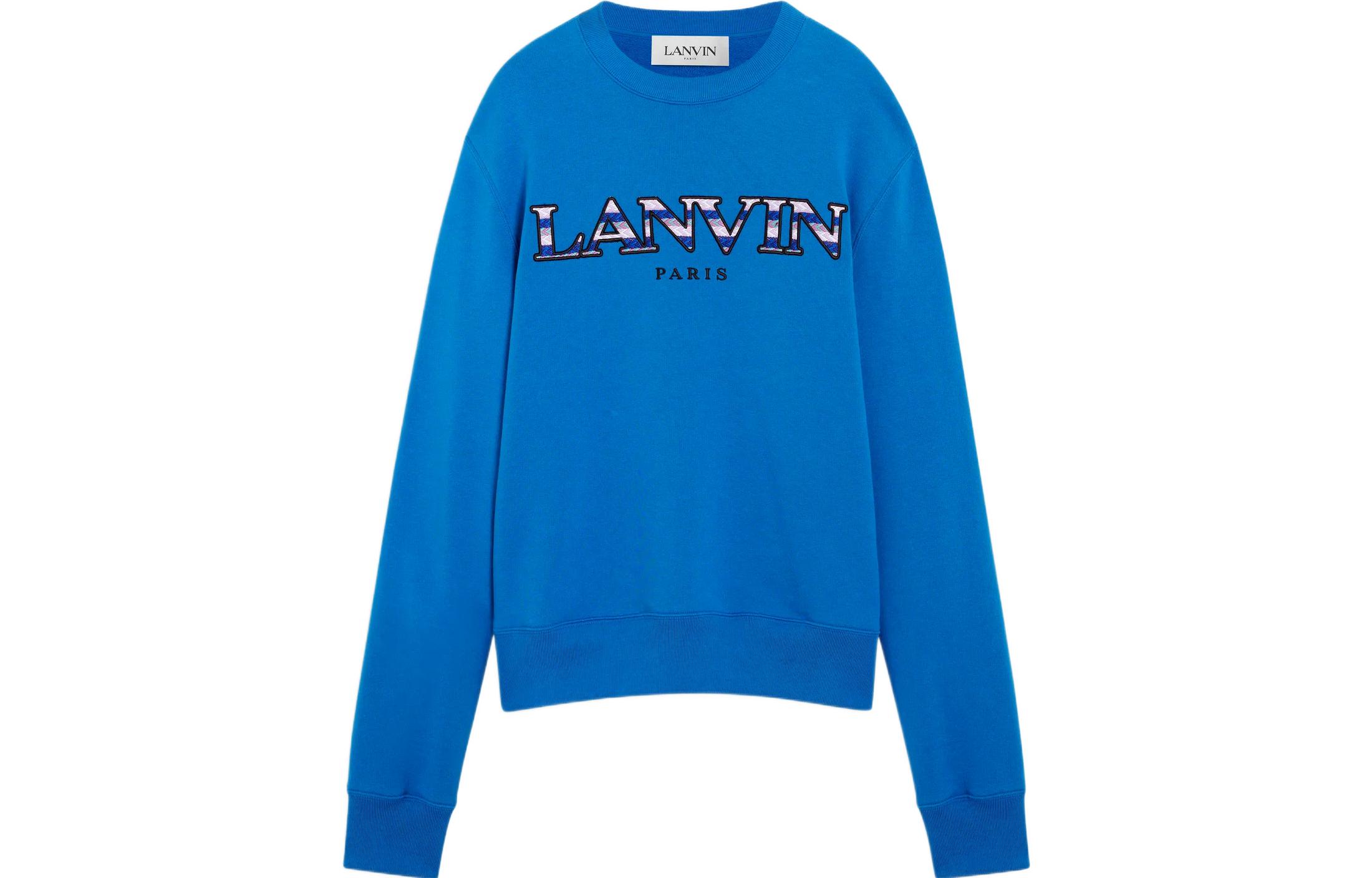 Order 藍文Lanvin SS23刺繡字母印花藍色長袖圓領衛衣 男款 RM-SS0001-J209-A222