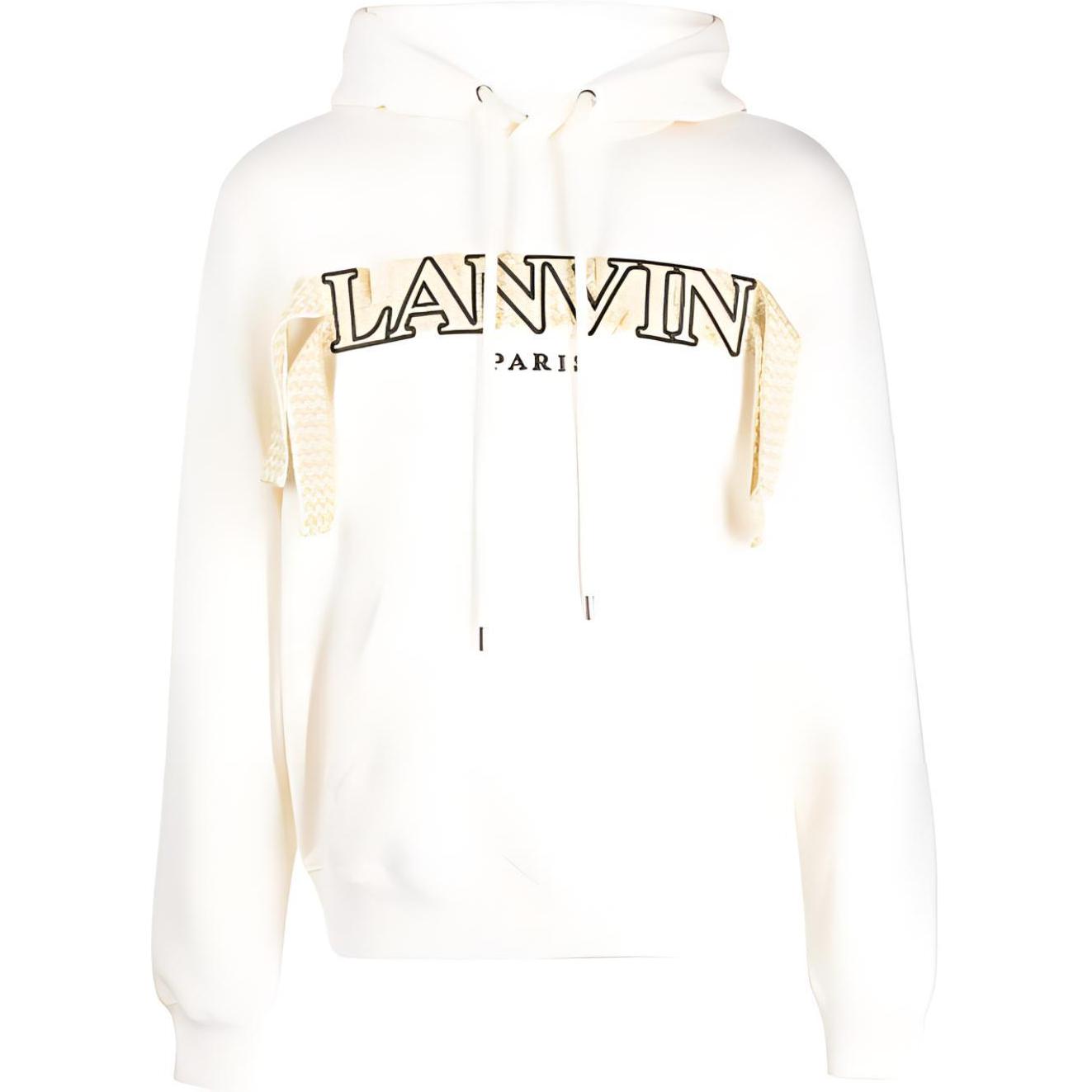 Lanvin SS23 Logo Embroidered Ivory White Hoodie Casual Wear RM-HO0010-J199-E23012