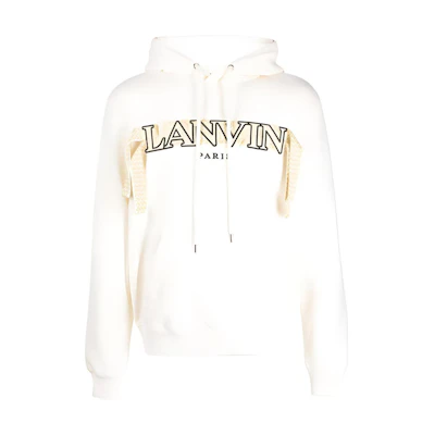 Lanvin SS23 Logo Embroidered Ivory White Hoodie Casual Wear RM-HO0010-J199-E23012