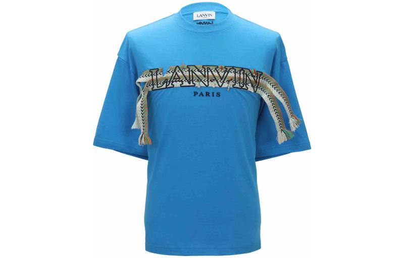 Lanvin SS23 Logo Embroidered Woven Crewneck Short Sleeve T-Shirt Blue - RM-TS0009-J198-P22222