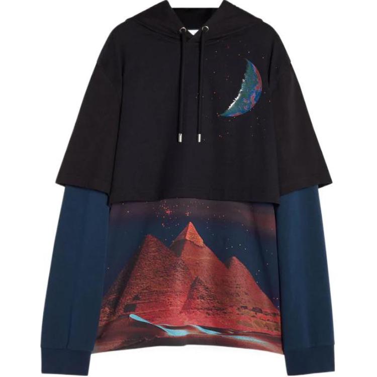 Lanvin SS23 Moon Landscape Print Double-Layer Hoodie Black RM-HO0005-J040-H2210