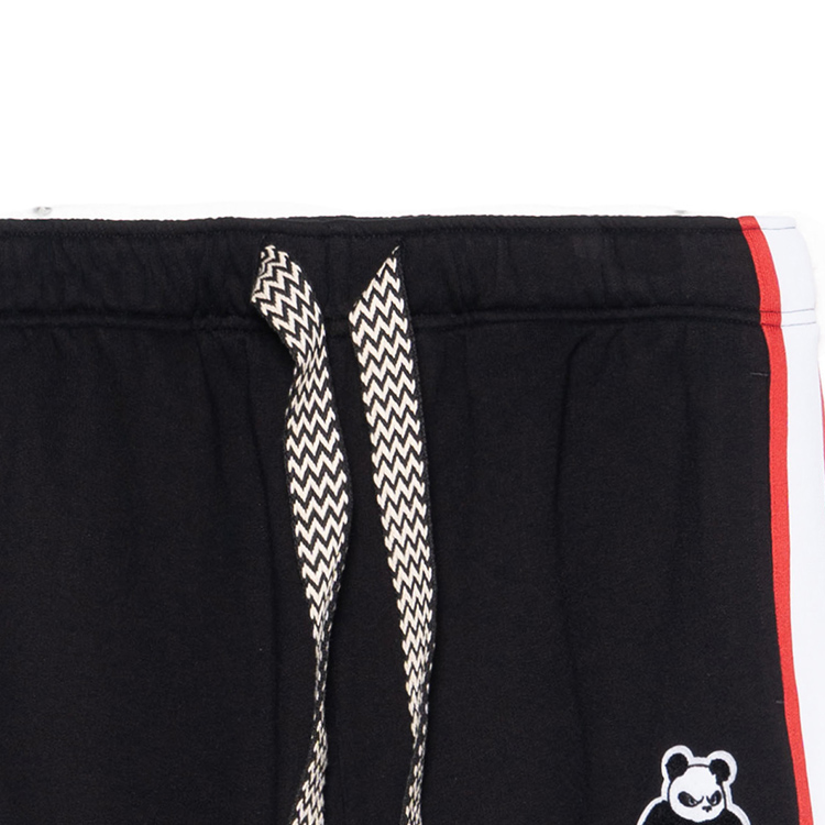 Shop Lanvin SS23 Celana Jogger Pria Hitam Panda Appliqué Bergaris Drawstring. RM-TR0141-J212-H2110