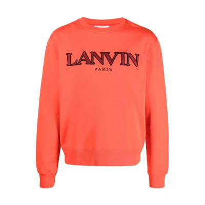 Lanvin SS23 Poppy Red Embroidered Logo Crewneck Long Sleeve Sweatshirt Men RM-SS0001-J209-P2337