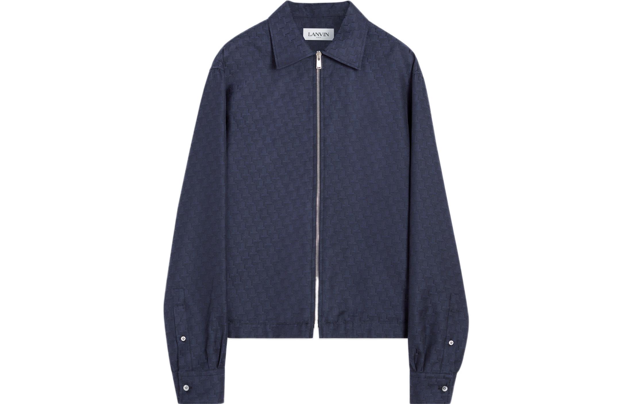 Lanvin SS23 Solid Jacquard Collared Long Sleeve Jacket Blue () RM-SI0007-5394-A22291