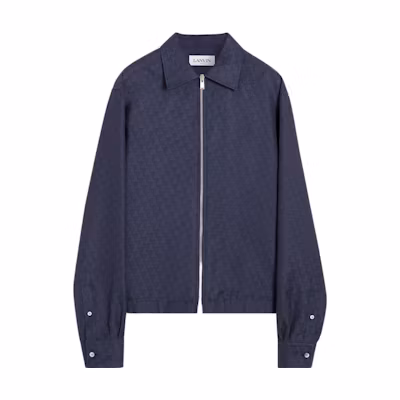 Lanvin SS23 Solid Jacquard Collared Long Sleeve Jacket Blue () RM-SI0007-5394-A22291