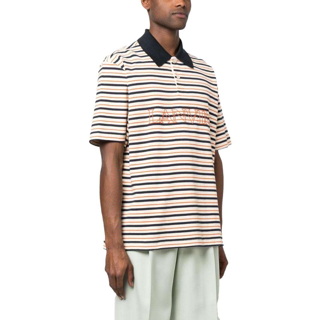 Purchase Lanvin SS23 Striped Logo Embroidered Short Sleeve Polo Shirt Men Multicolor RM-PL0010-J005-E2302SI