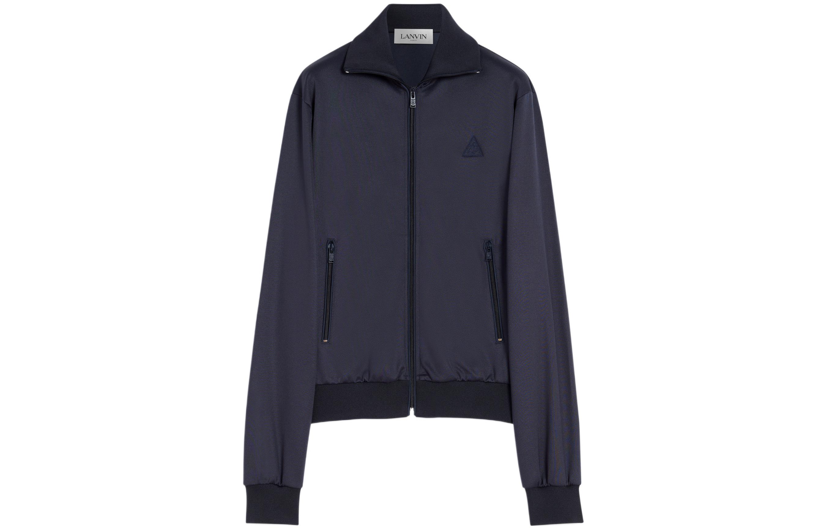 Lanvin SS23 Triangle Logo Zip Jacket Midnight Blue Long Sleeve Outerwear RM-SS0003-J132-A22291