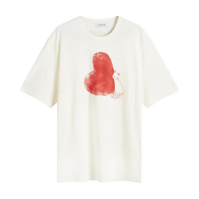 Lanvin SS24 Heart Print Loose Fit Crewneck T-Shirt Off-White RU-TS0010-J151-A24