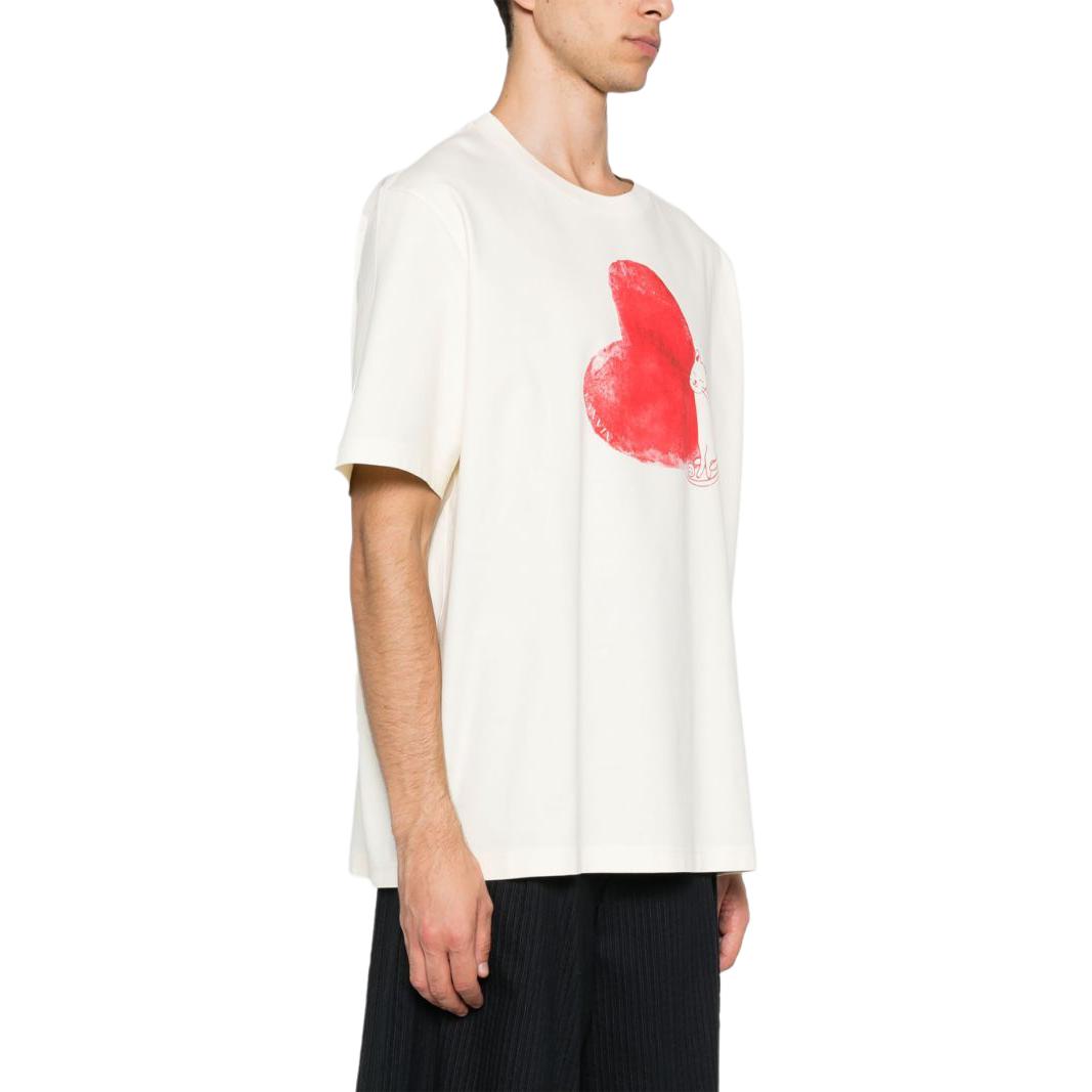 Purchase Lanvin SS24 Camiseta Cuello Redondo Ajuste Suelto Estampado Corazón Blanco Roto RU-TS0010-J151-A24