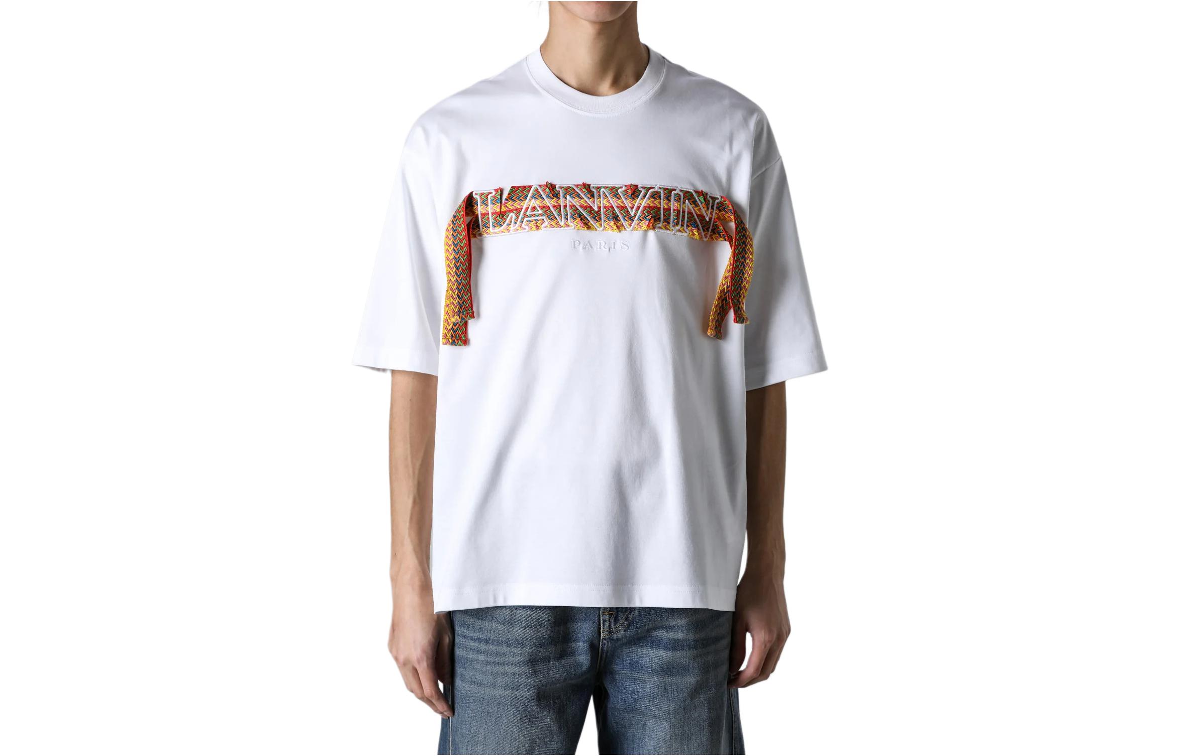 Lanvin SS24  Lace Embroidered Crewneck Short Sleeve T-Shirt White RM-TS0026-J198-P24